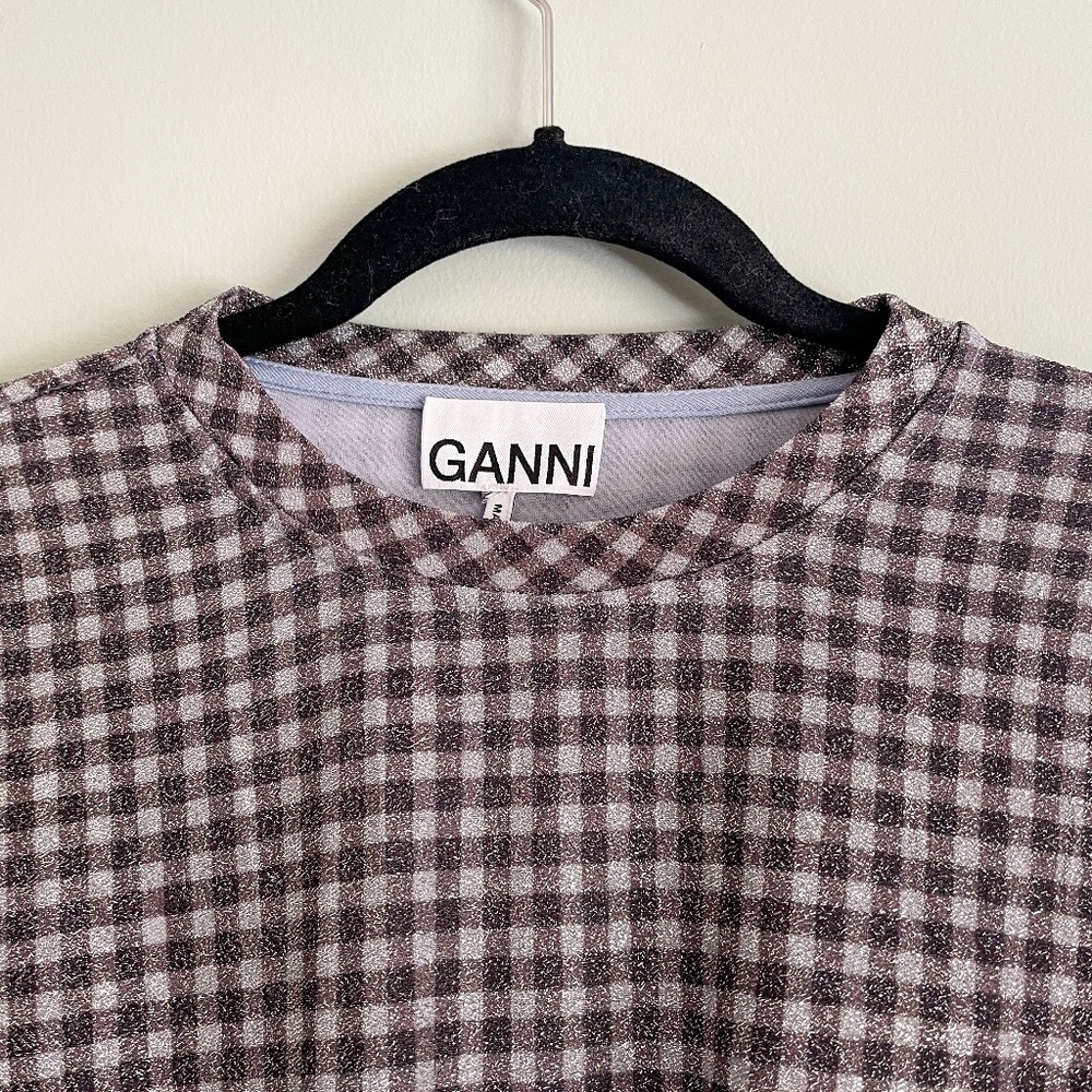 GANNI Metallic Gingham Stretch Cardigan & Tee Set – Size M